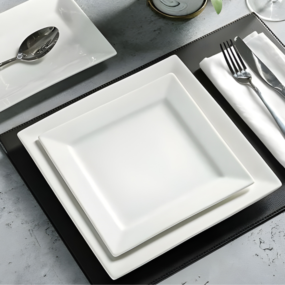 Комплект тарелок 12 шт квадратные,пластиковые,десертные 16.5 см и обеденные 24 см, набор для сервировки стола белые Каменец-Подольский - изображение 3