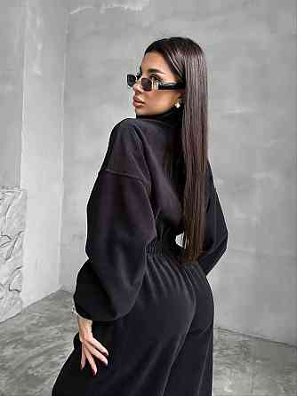 Женский стильный теплый комбинезон из флиса Черный Одесса