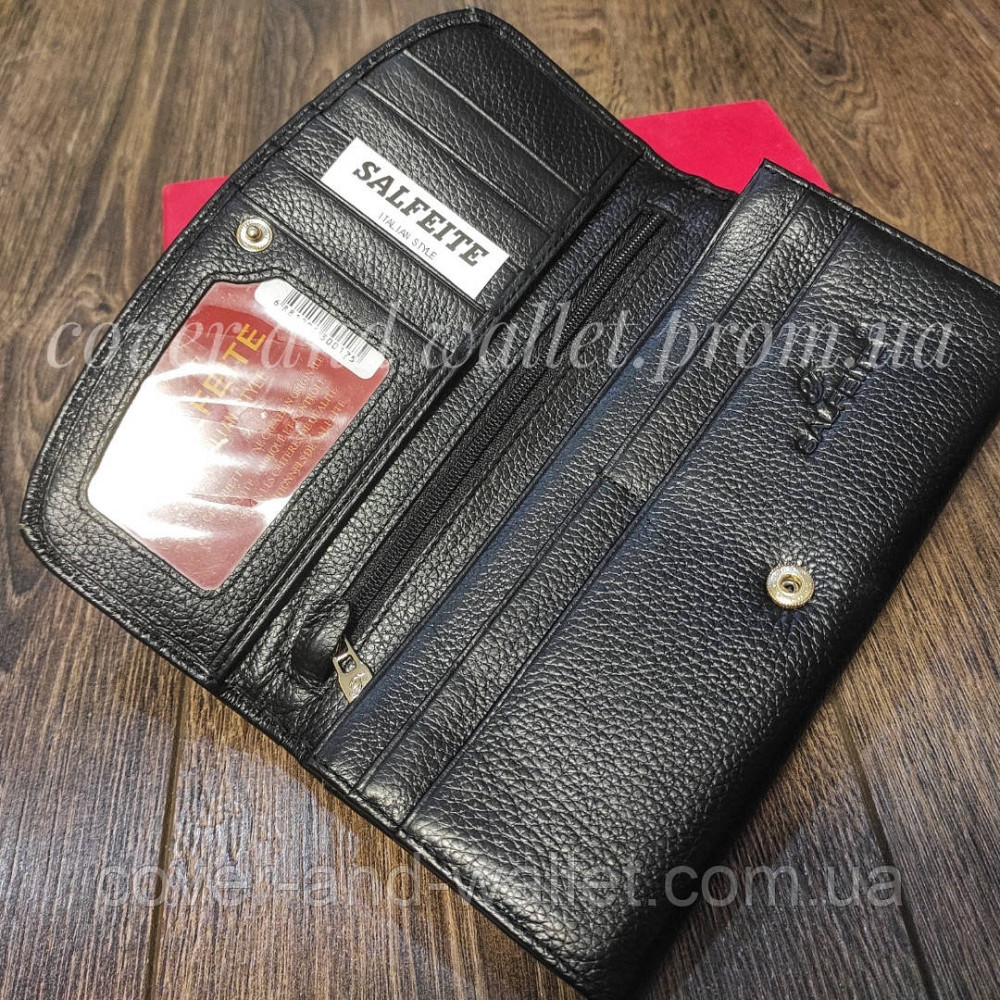 Женский кожаный кошелек с монетницей снаружи Salfeite черный Киев - изображение 4