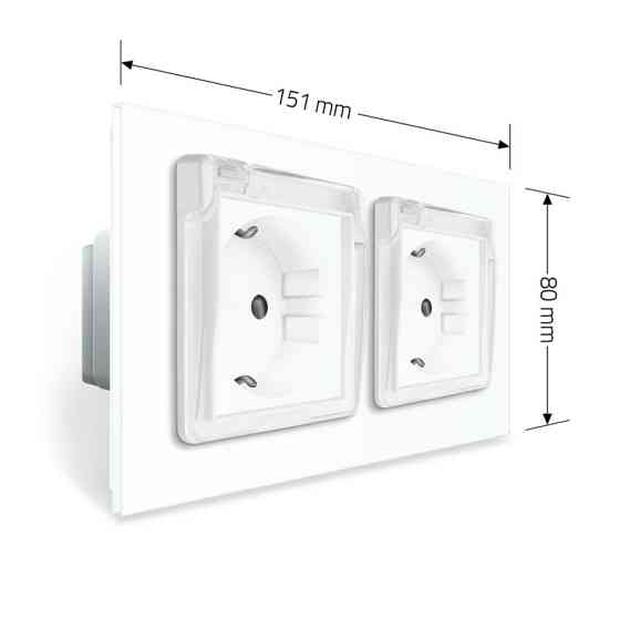 Подвійна електрична розетка вологозахисна з кришкою IP44 з заземленням, LIVOLO, біла, скляна рамка, шторки, 250В 16А (VL-C7C2EUWF-11) Коломыя