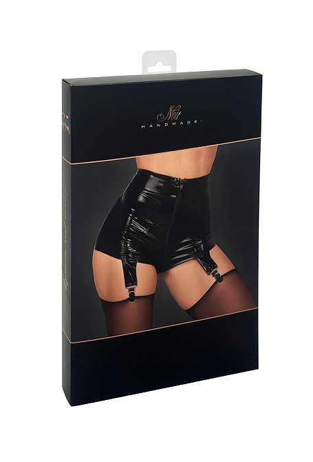Шортики Noir Handmade F325 Glam, XL, black, вініл, висока талія, кріплення для панчіх, з доступом Sex Aura Київ - фото 8