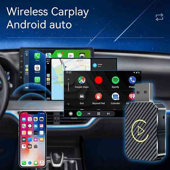 CarPlay Android Auto Бездротовий адаптер 2-в-1 з WiFi Bluetooth, Карплей для авто iOS 10+ Android 11 Київ