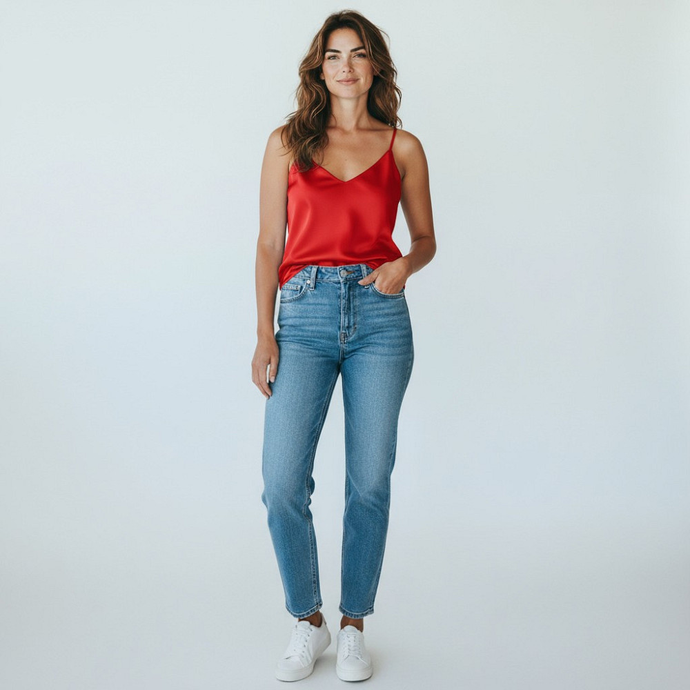 Шовкова майка на тонких бретельках Червоний XL/2XL Харків - фото 4