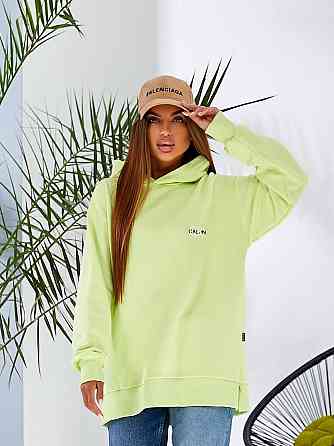 Женская базовая удлиненная худые с двойным глубоким капюшоном турецкий тринит, петля ПЕНЬЕ Салатовый Одесса