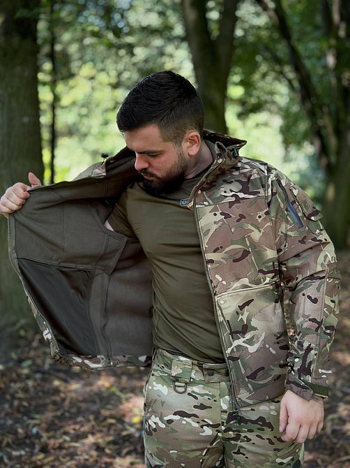 Армійська чоловіча демісезонна куртка мультикам Soft Shell, військова куртка софтшел з капюшоном Львів - фото 8