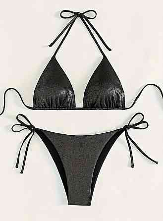 Купальник раздельный шторки блестящий женский S черный Киев