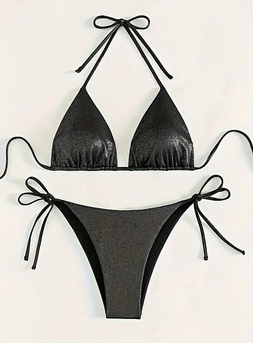 Купальник раздельный шторки блестящий женский S черный Киев - изображение 1