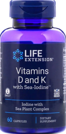 Вітамін Д і К з йодом Life Extension Vitamins D and K with Sea-Iodine 60 капс Київ