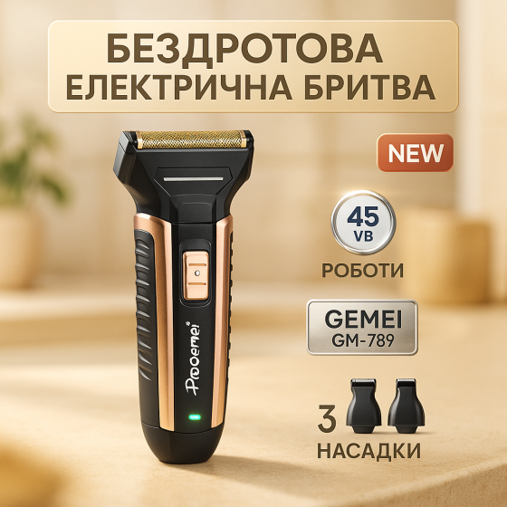 Бритва с функцией защиты от защемления Gemei GM-789, Мужская водонепроницаемая аккумуляторная бритва KG-72 Львов