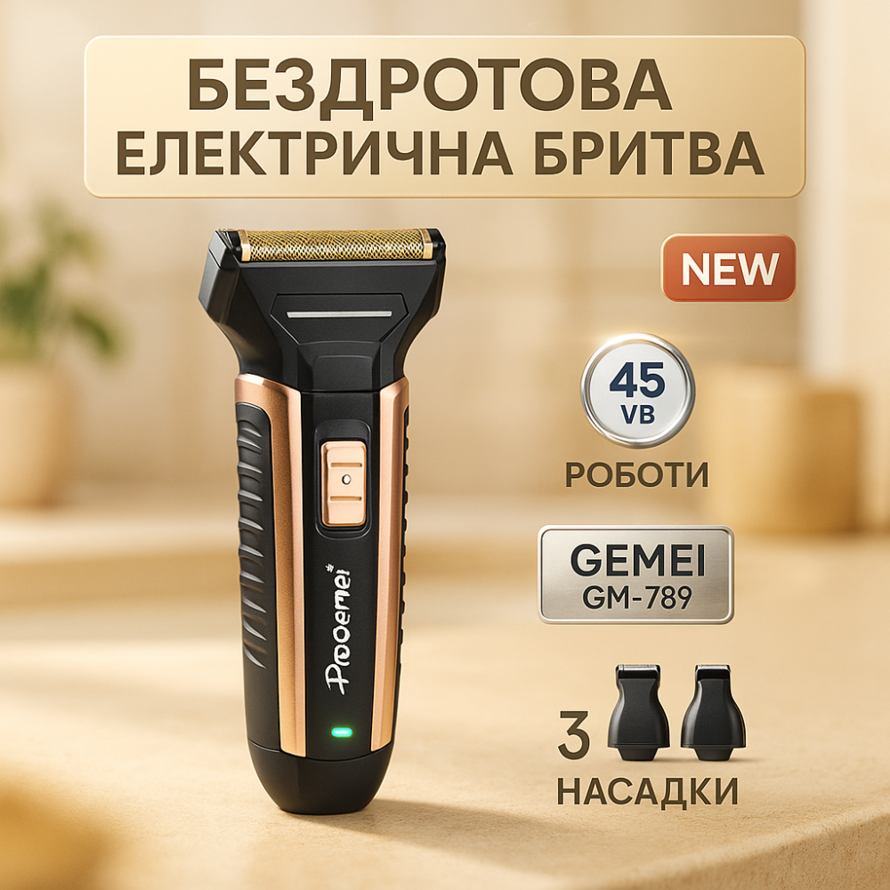 Бритва с функцией защиты от защемления Gemei GM-789, Мужская водонепроницаемая аккумуляторная бритва KG-72 Львов - изображение 2