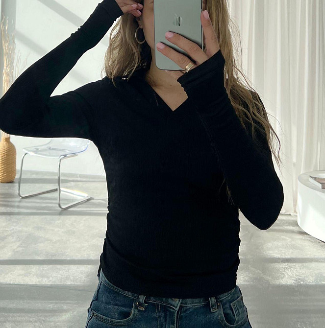 Стильний жіночий лонгслів "поло" з коміром Чорний, 46/48 Одеса - фото 1