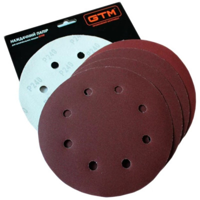 Наждачний папір GTM круг з отворами 180мм Р-150, липучка, 5шт. (SZS180L P150) Вінниця - фото 1