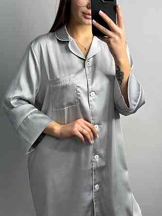 Женская ночная рубашка удлиненная шелковая L Серебрянный Харьков