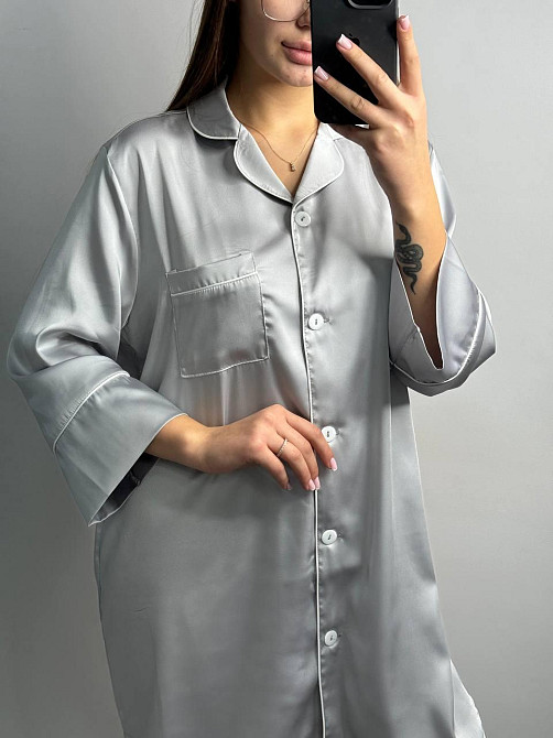 Женская ночная рубашка удлиненная шелковая L Серебрянный Харьков - изображение 2