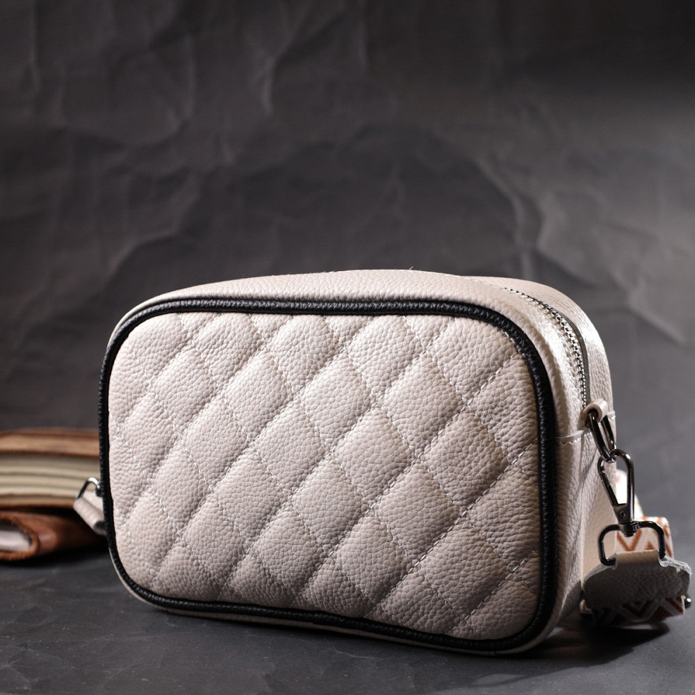 Жіноча сумка через плече на одне відділення з натуральної шкіри Vintage 22383 Біла Київ - фото 8