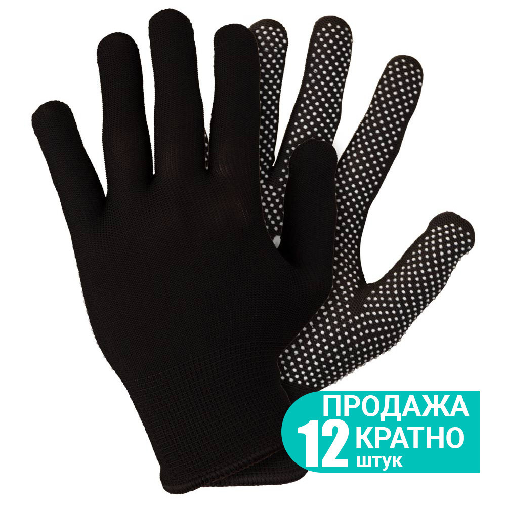 Рукавички трикотажні з точковим ПВХ покриттям р8 Мікроточка (чорні) КРАТНО 12 парам SIGMA (9442941) Київ - фото 1