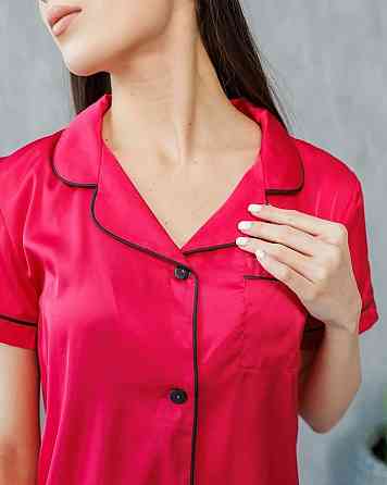 Коплект жіночій шовковий сорочка з шортами Малиновий ч/к S Харків