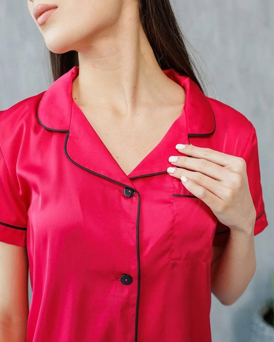 Коплект жіночій шовковий сорочка з шортами Малиновий ч/к S Харків - фото 3