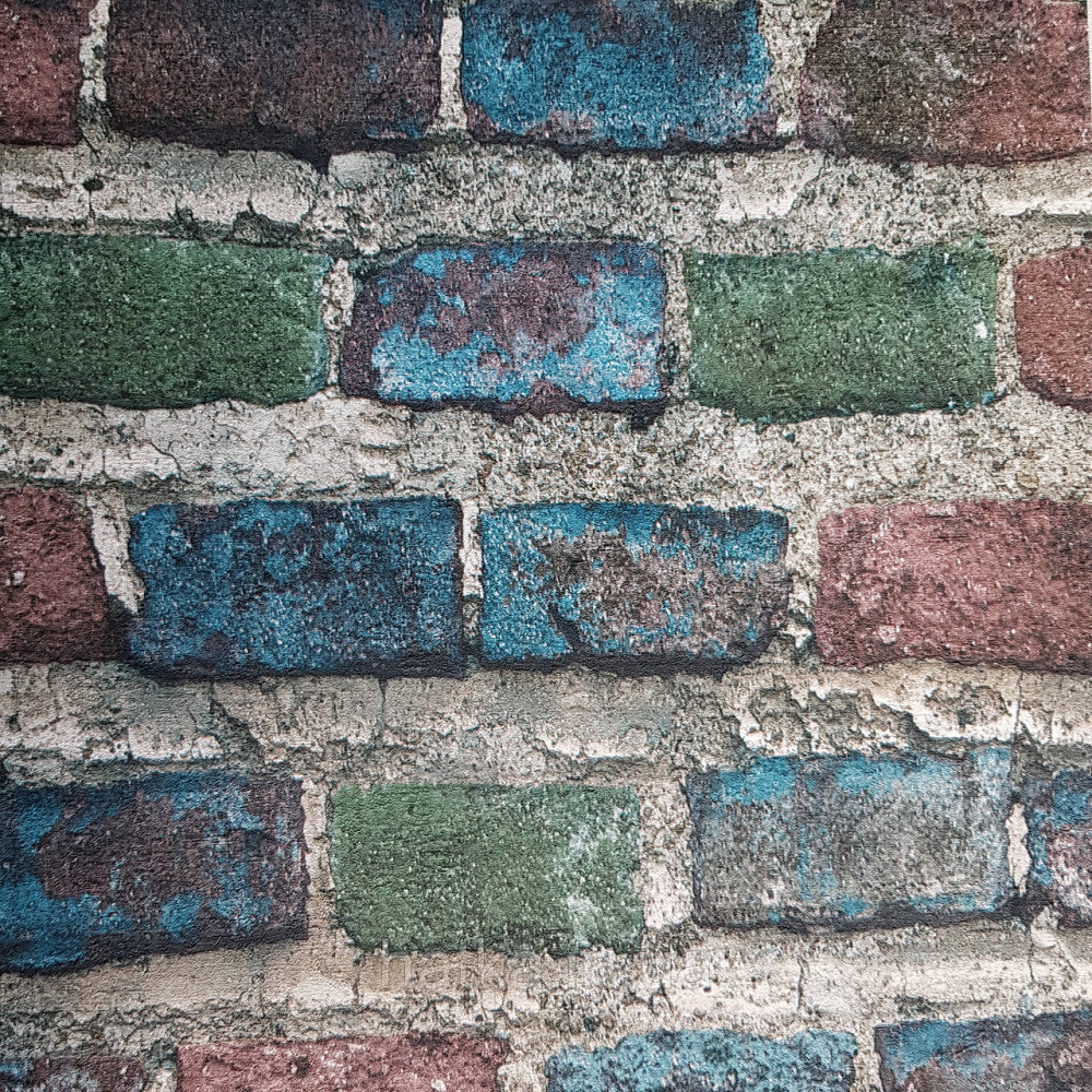 Обои виниловые на флизелине Rasch Factory 0.53х10,05 под кирпич синий зеленый бордовый 428070 Киев - изображение 2
