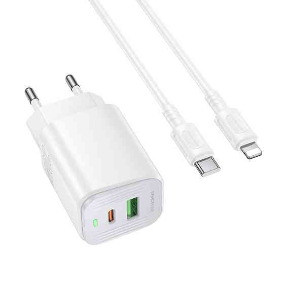 Мережевий зарядний пристрій з кабелем BOROFONE BAS83A Star PD20W+QC3.0 charger set (C to iP) (EU) White Одеса