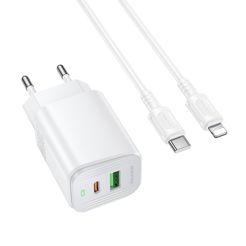 Мережевий зарядний пристрій з кабелем BOROFONE BAS83A Star PD20W+QC3.0 charger set (C to iP) (EU) White Одеса - фото 3