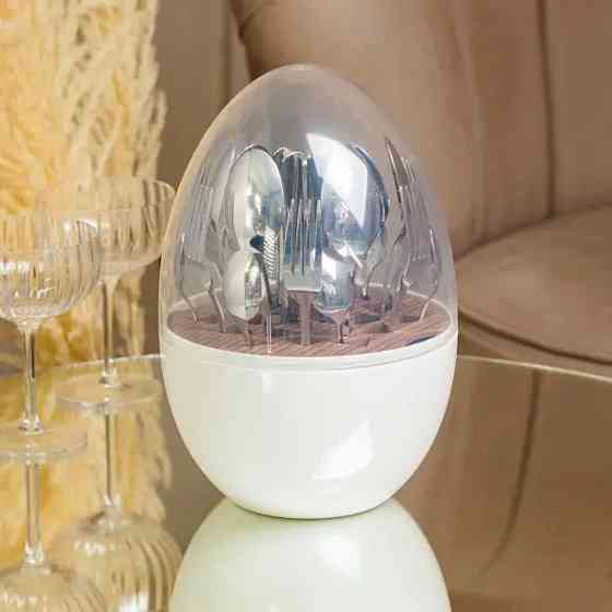 Набор столовых приборов на 6 персон из нержавеющей стали 24 штуки с подставкой Яйцо Белый HP7889 Киев