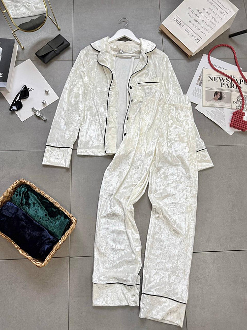 Жіноча домашня повсякденна велюрова піжама Молочна, 46/48 Одеса - фото 1