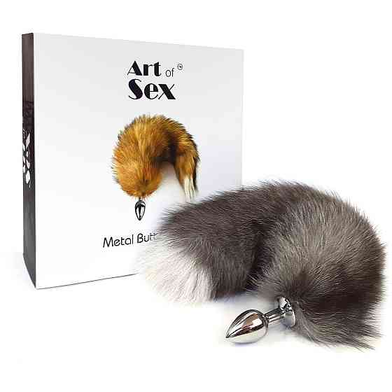 Металева анальна пробка з хвостом із натурального хутра Art of Sex size M Artctic fox Sex Aura Київ