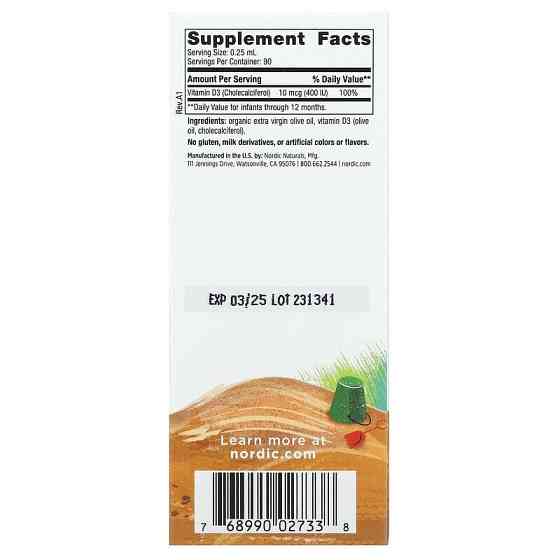 Витамин D3 для детей Nordic Naturals Baby's Vitamin D3 10 мкг 22,5 мл Киев