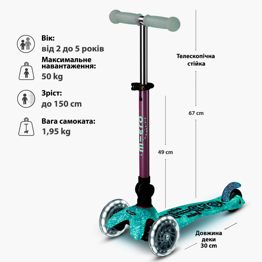Самокат MICRO складний серії Mini Deluxe Foldable Orion Glow LED – Рожевий Днепр - изображение 9