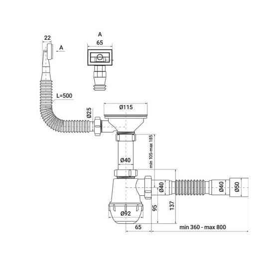 Сифон для кухні Zerix SK-02-A 3 1/2"x40 з різьб. випуском та гнучким прямокутним переливом   ( ZX4952 ) 39421 Харків