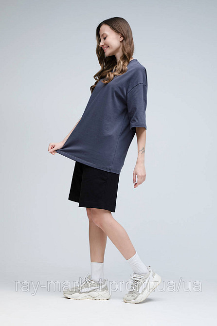 Костюм футболка оверсайз темно-сіра та шорти чорні RAY BASIC жіночий (U1801W-Grey-Black) Київ - фото 2