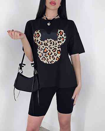 Женский летний костюм двойка: футболка с микки маусом и велосипедки турецкий кулир Черный, 42/44 Одесса