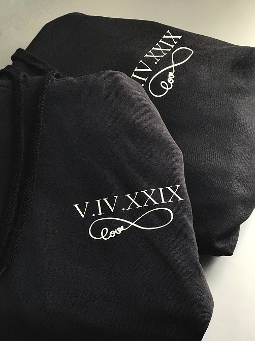 Парні толстовки з капюшоном для хлопця та дівчини з індивідуальними датами та нескінченністю Чернівці - фото 2