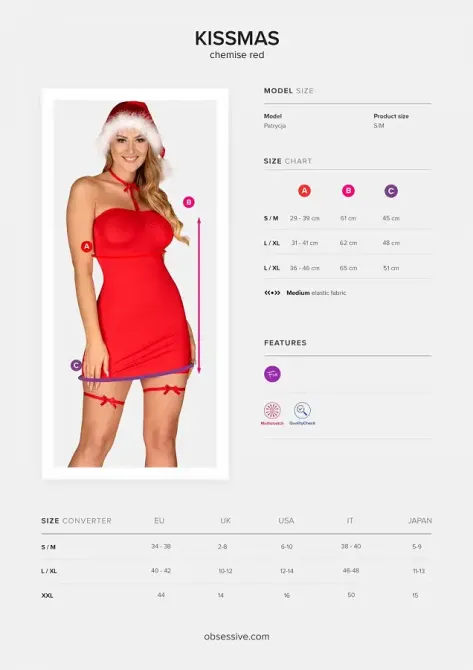 Сорочка Obsessive Kissmas chemise red L/XL Львов - изображение 5