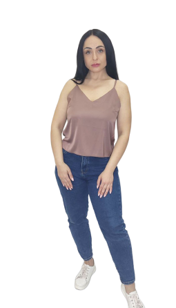 Шовкова майка на тонких бретельках Какао XL/2XL Харків