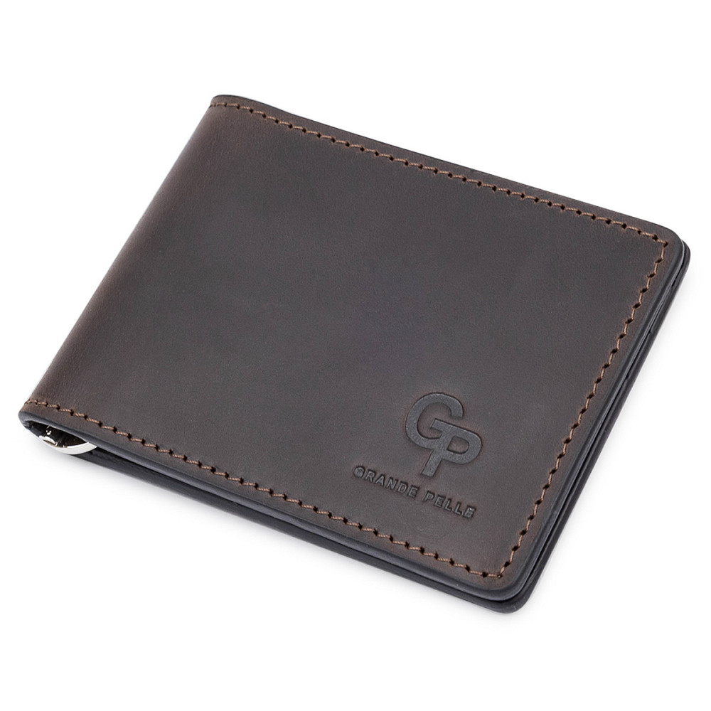 Кожаный мужской зажим для денег Коричневый (GRANDE PELLE) Киев - изображение 11