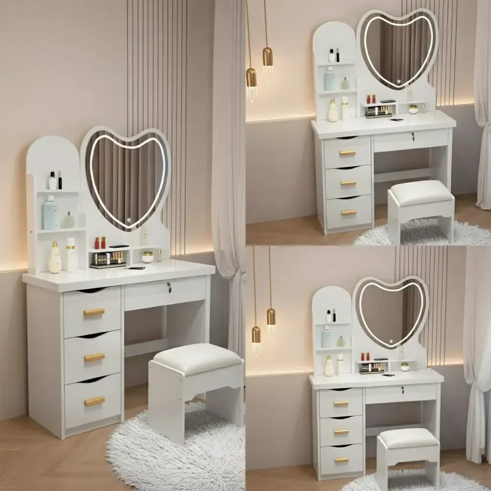 Туалетный столик с LED-зеркалом в форме сердца и пуфиком STL-MD 85 Коломия - фото 5