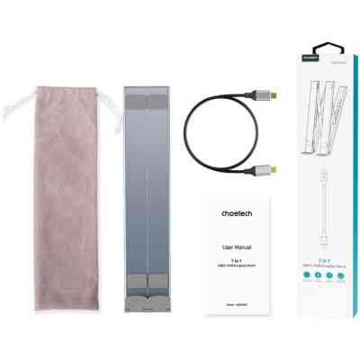 Порт-реплікатор Choetech USB-C 7-in-1 (HDMI/PD/картридер/USB-A/USB-C) Docking Station (HUB-M48-GY) Вінниця