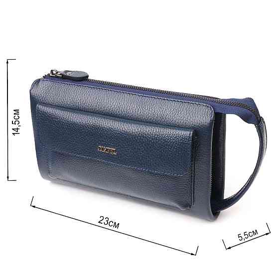 Современный мужской клатч из натуральной зернистой кожи CANPELLINI 21558 Синий Киев