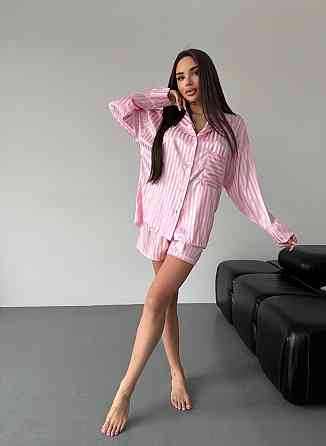 Женская стильная повседневная домашняя пижама двойка шелк армани Розовый Одесса