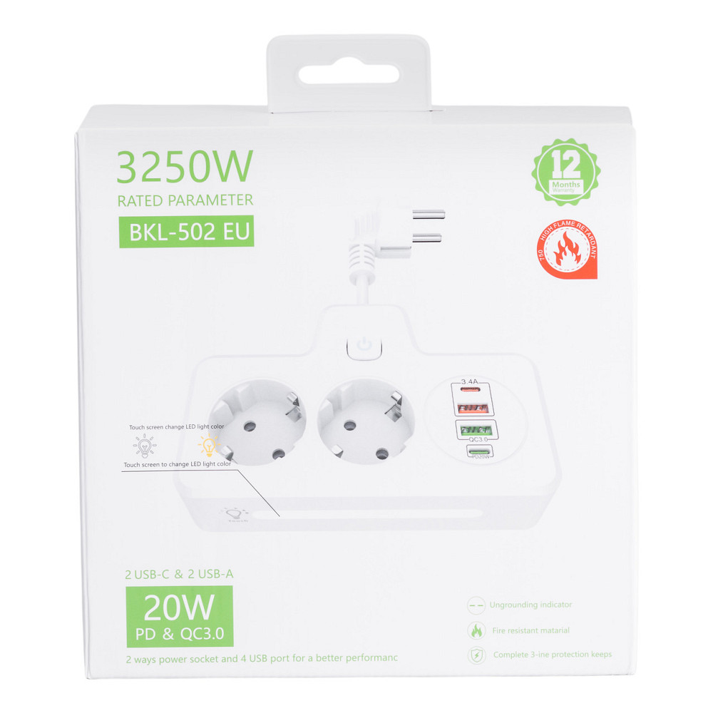 Yiwu Мережевий фільтр на 2 євро розетки з 2 USB та 2 Type-C чорний HP-5-18 Коломыя - изображение 7