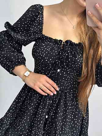 Жіноче софтове плаття на ґудзиках із довгим рукавом Чорний Горох M-L Харків