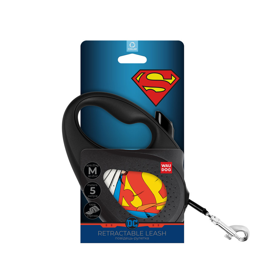 Повідець-рулетка для собак WAUDOG R-leash, малюнок "Супермен Герой", M, до 25 кг, 5 м, світловідбивна стрічка Вінниця - фото 2