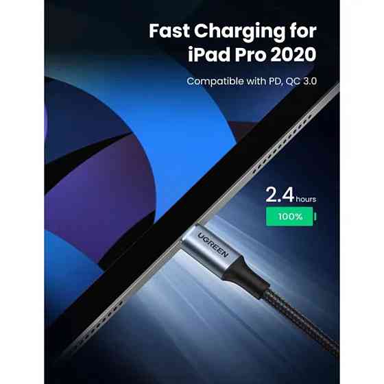 Кабель UGREEN US316 USB-C - USB-C 2.0 Cable 100W алюмінієві конектори, плетений 1.5m, колір сірий UGR-70428 Одеса