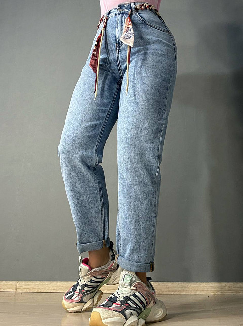 Джинси жіночі Dragon 8321 MOM jeans з поясом стрейчеві блакитні, блакитний, З2, 32, 87 см, 113 см Київ - фото 1