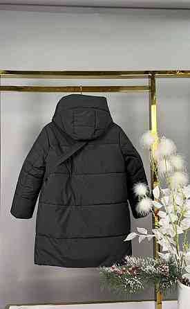 Детская зимняя куртка - пальто для девочки с сумкой 122,128,134,140 черная Николаев