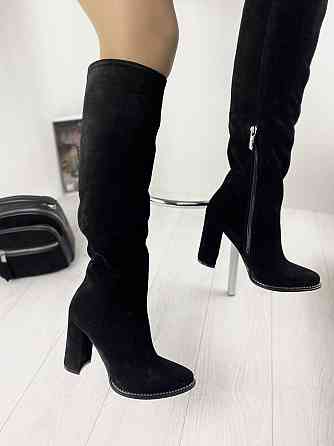 Nivelle Чоботи жіночі NIVELLE чорні замша натуральна высота 38см обхват 34-36см каблук 10см (80 Коломия
