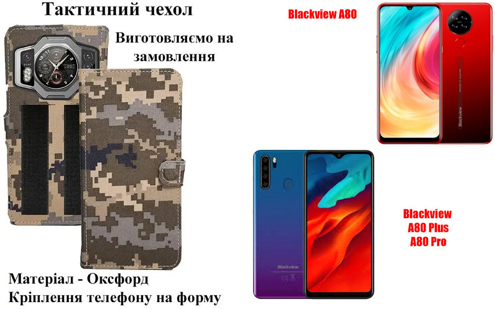 Тактический чехол для Blackview A70, A70 Pro, крепится к снаряжению на липучке Киев - изображение 1