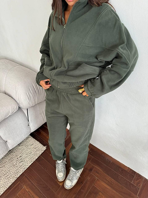 Женский теплый спортивный костюм двойка: кофта и штаны турецкий двусторонний флис Хаки, 42/44 Одесса - изображение 4